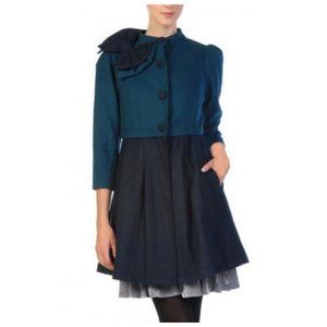 RYU Green and Navy Bow Peplum Coat Size Small